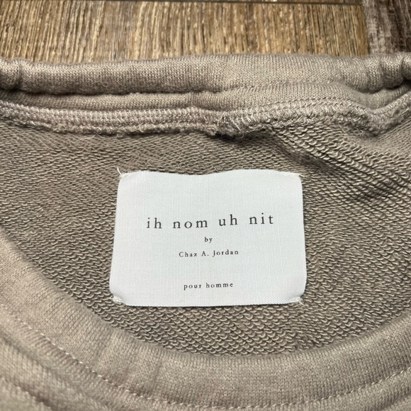 ih nom uh nit Army Green Crew Neck Sweatshirt Terry Lined Side Zip Size Large - Picture 4 of 6